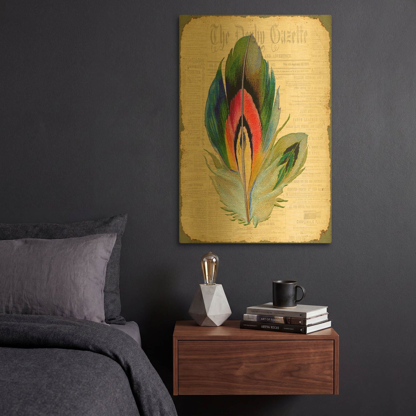 'Elegant Feather B' By Jean Plout Gold Metal Wall Art