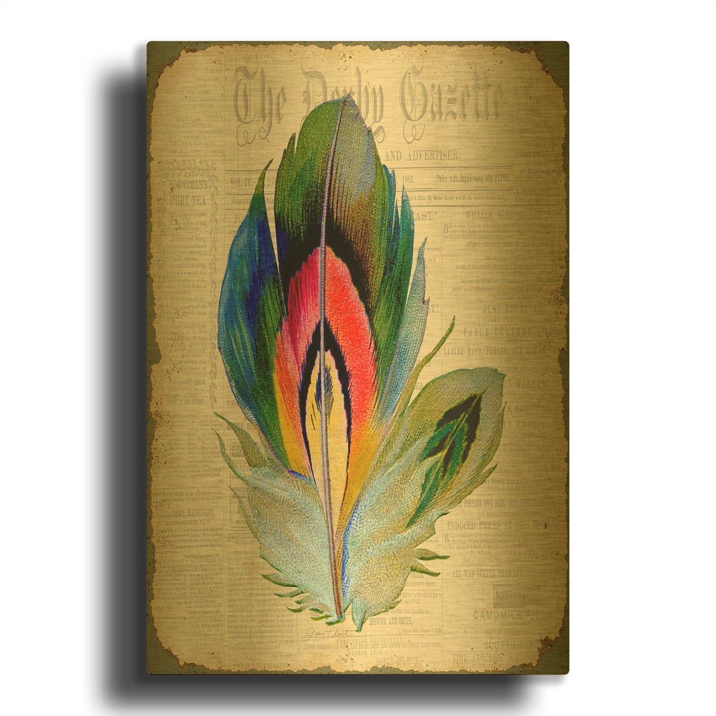 'Elegant Feather B' By Jean Plout Gold Metal Wall Art