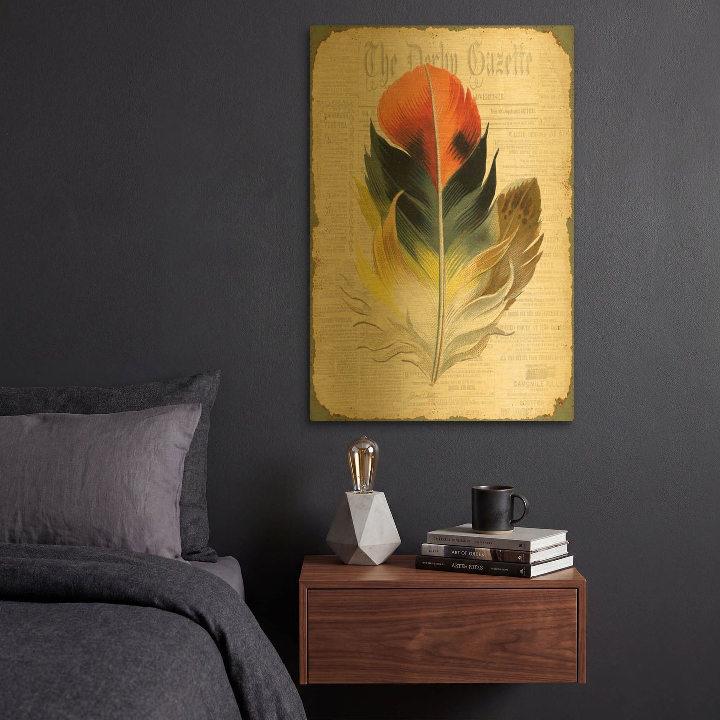 'Elegant Feather C' By Jean Plout Gold Metal Wall Art