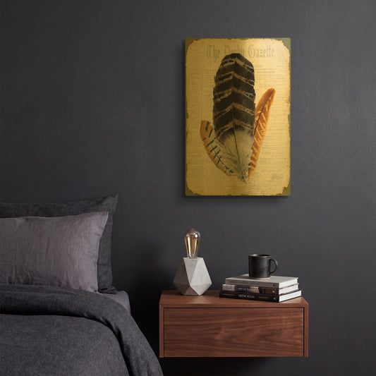'Elegant Feather D' By Jean Plout Gold Metal Wall Art