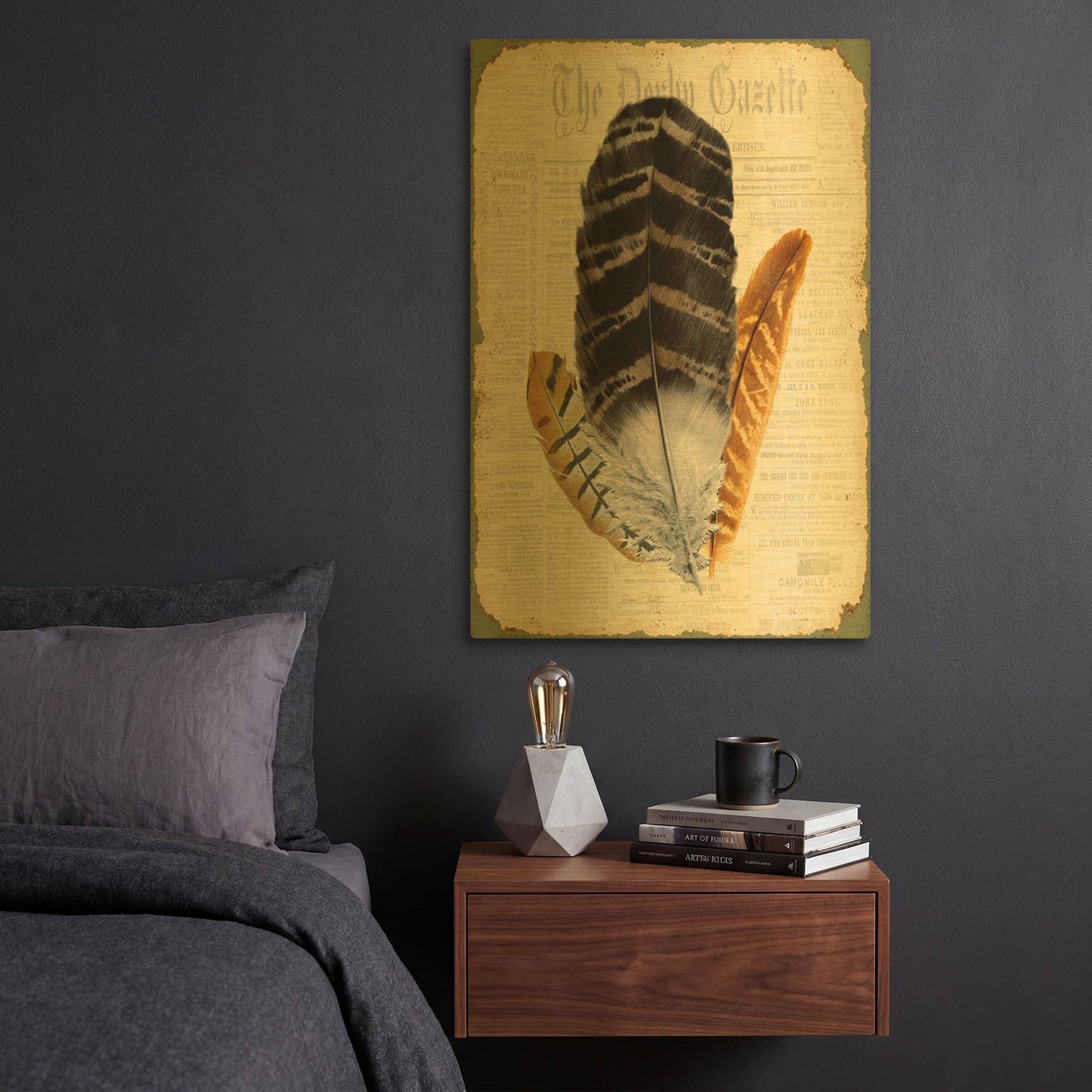 'Elegant Feather D' By Jean Plout Gold Metal Wall Art