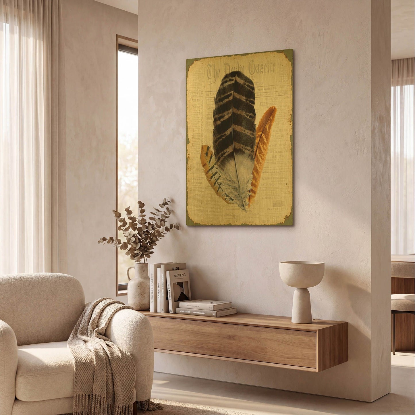 'Elegant Feather D' By Jean Plout Gold Metal Wall Art