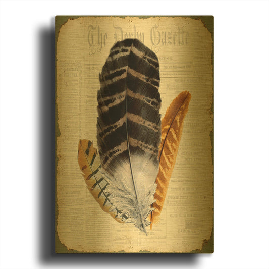 'Elegant Feather D' By Jean Plout Gold Metal Wall Art