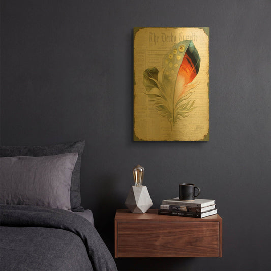 'Elegant Feather E' By Jean Plout Gold Metal Wall Art