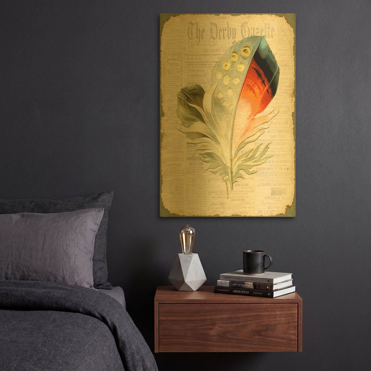 'Elegant Feather E' By Jean Plout Gold Metal Wall Art
