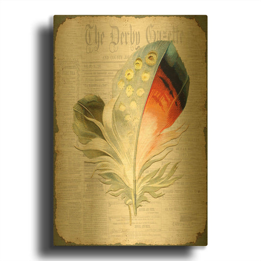 'Elegant Feather E' By Jean Plout Gold Metal Wall Art