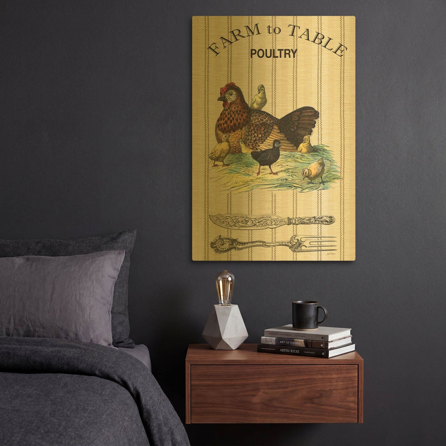 'Farm To Table D' By Jean Plout Gold Metal Wall Art