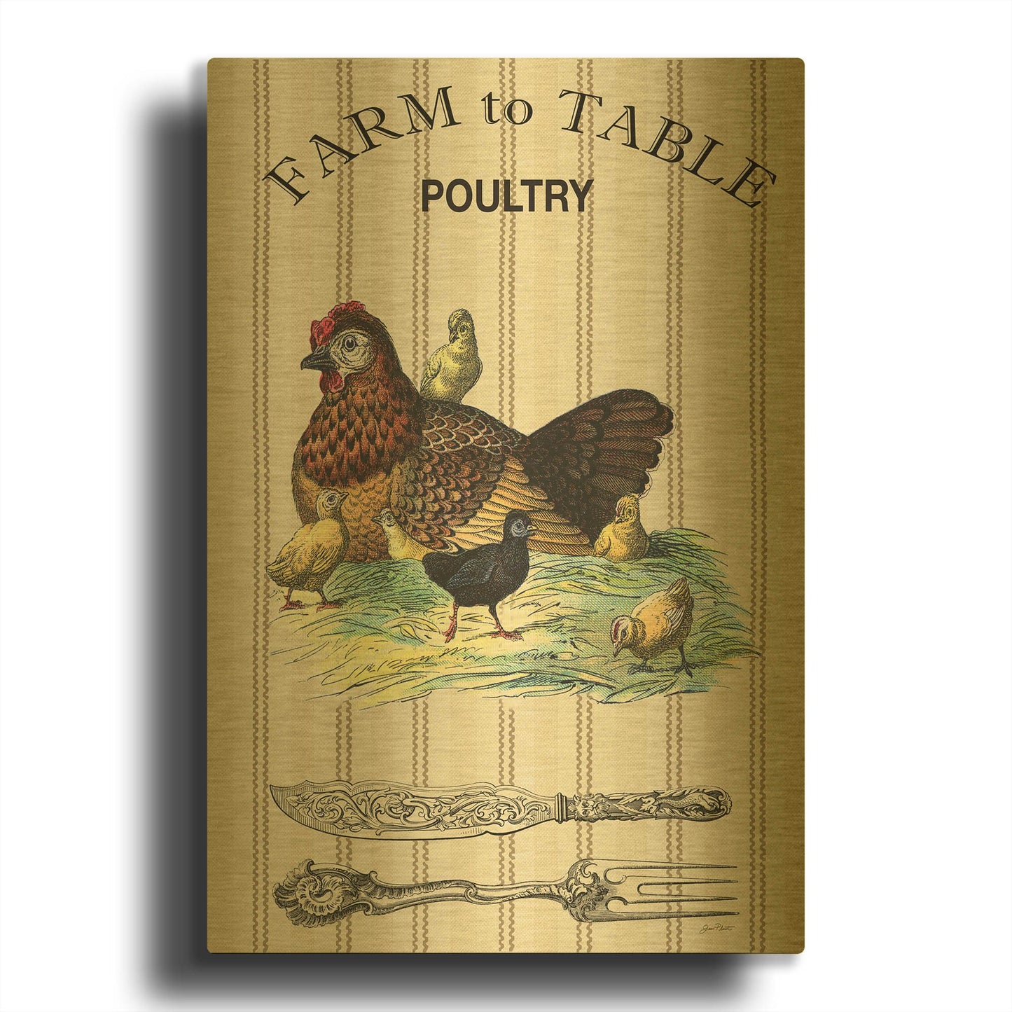 'Farm To Table D' By Jean Plout Gold Metal Wall Art