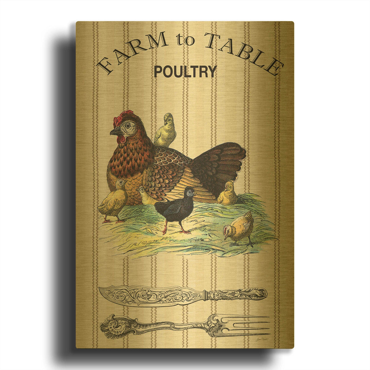'Farm To Table D' By Jean Plout Gold Metal Wall Art