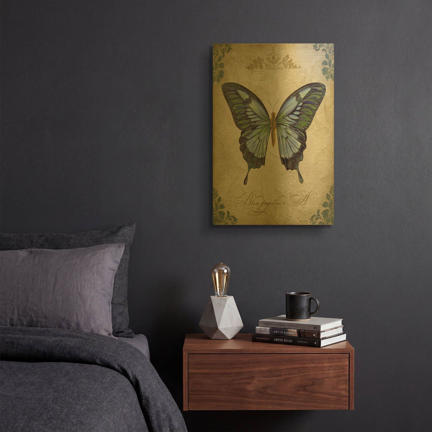'Bleu Papillon A' By Jean Plout Gold Metal Wall Art