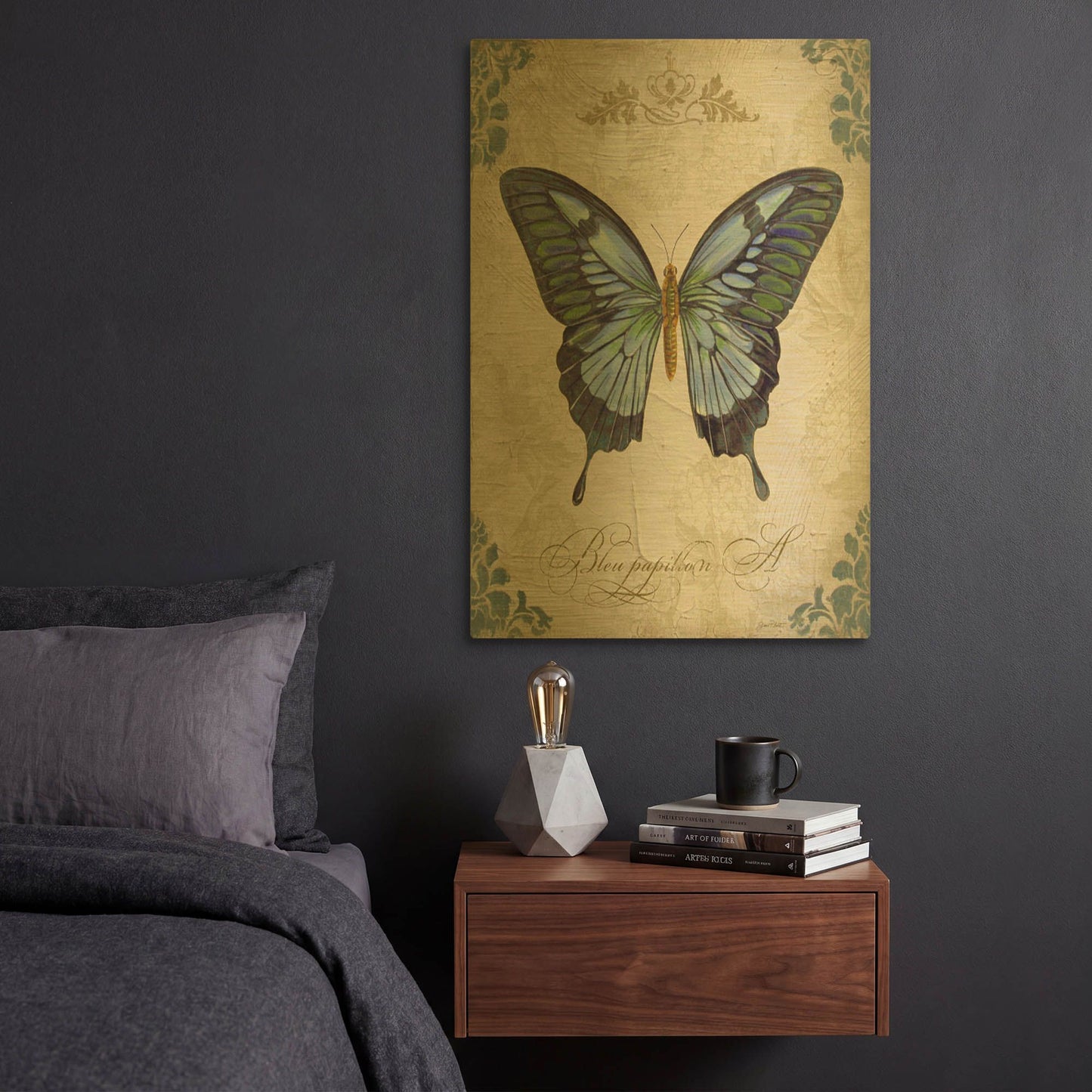 'Bleu Papillon A' By Jean Plout Gold Metal Wall Art