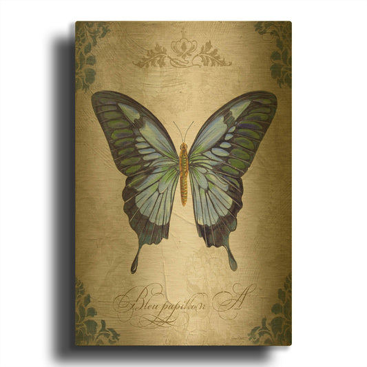 'Bleu Papillon A' By Jean Plout Gold Metal Wall Art