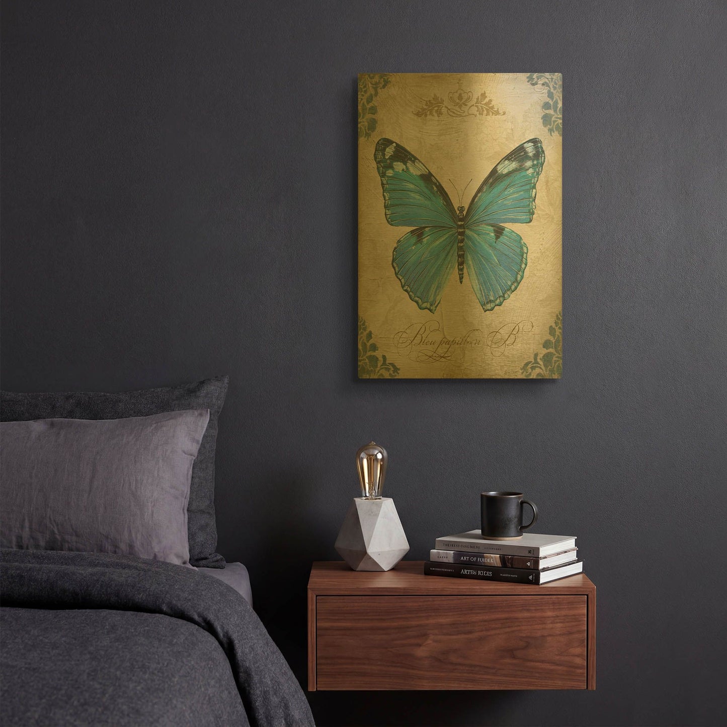 'Bleu Papillon B' By Jean Plout Gold Metal Wall Art