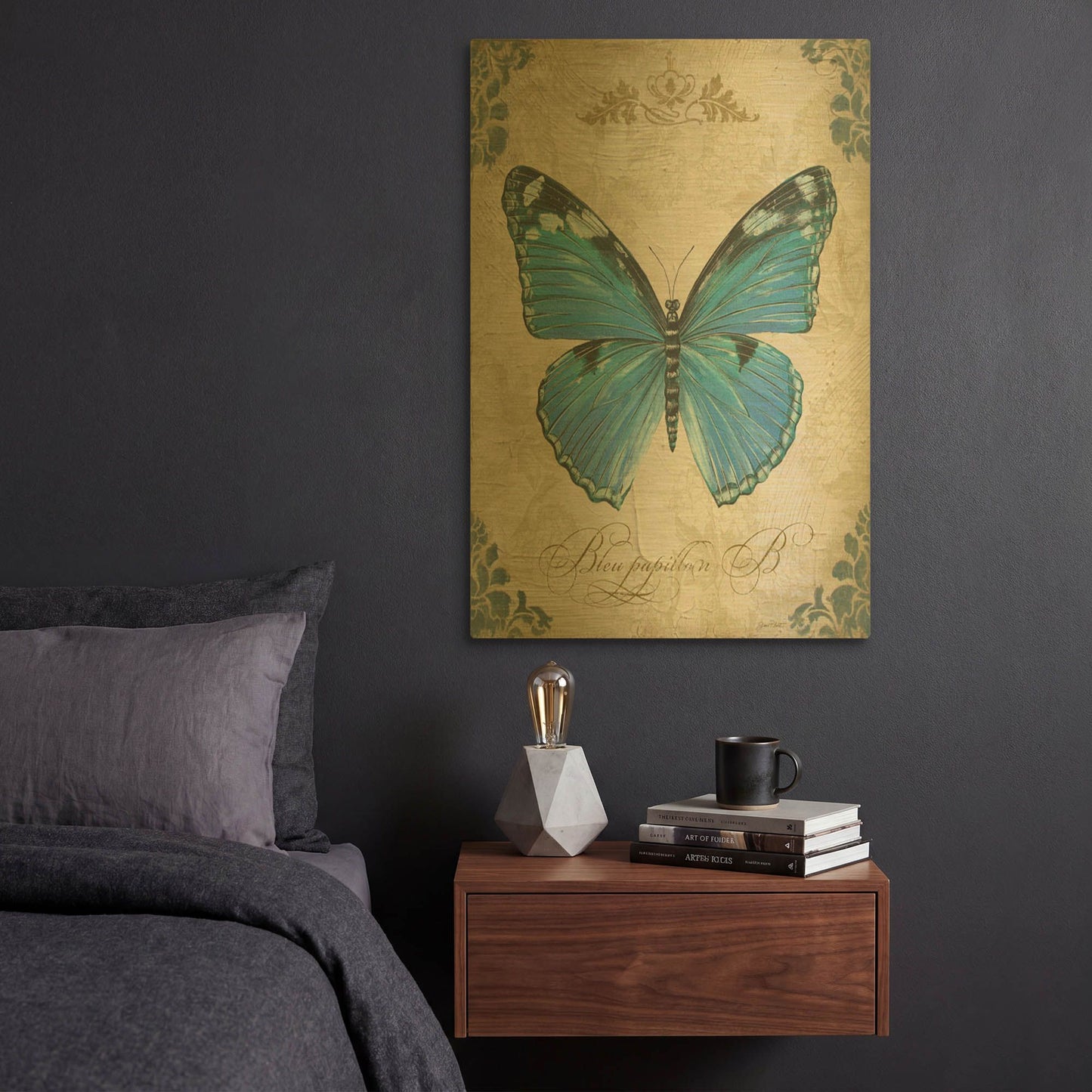 'Bleu Papillon B' By Jean Plout Gold Metal Wall Art