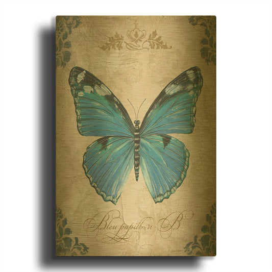 'Bleu Papillon B' By Jean Plout Gold Metal Wall Art