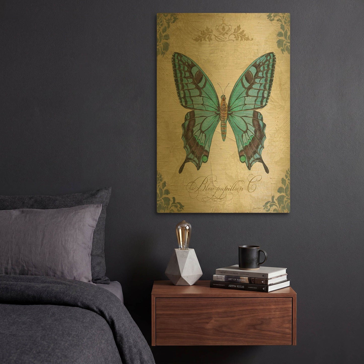 'Bleu Papillon C' By Jean Plout Gold Metal Wall Art