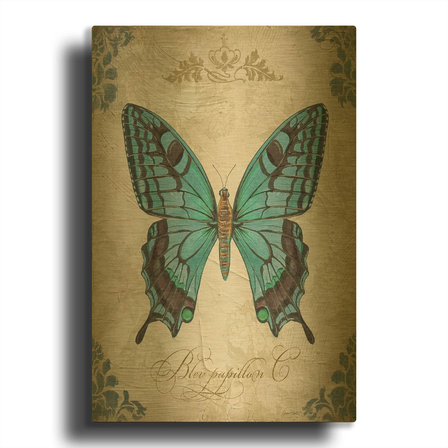 'Bleu Papillon C' By Jean Plout Gold Metal Wall Art
