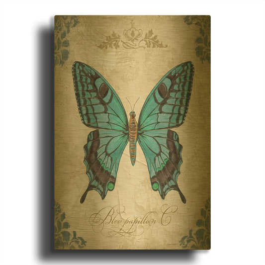 'Bleu Papillon C' By Jean Plout Gold Metal Wall Art