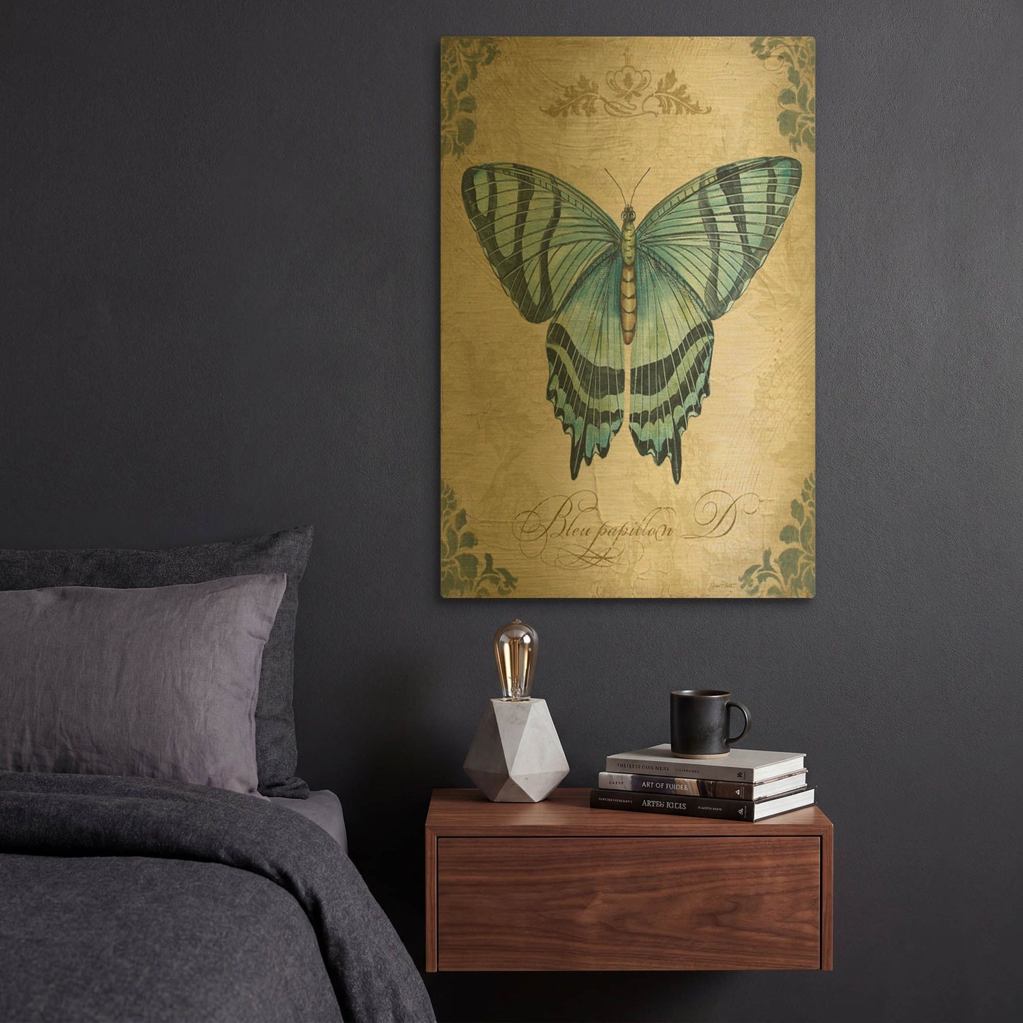 'Bleu Papillon D' By Jean Plout Gold Metal Wall Art
