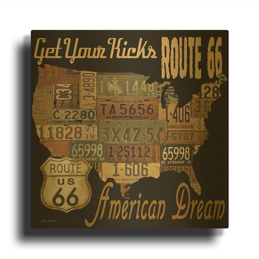 'Route 66 American Dream Kicks' By Jean Plout Gold Metal Wall Art
