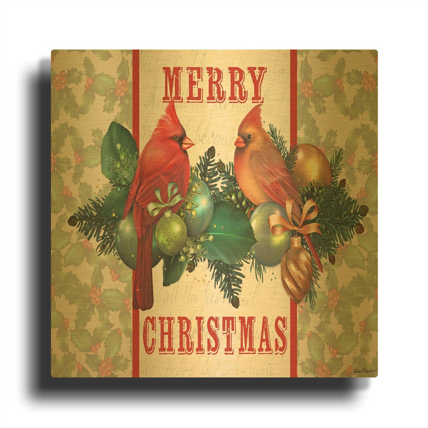 'Holly & Berries' By Jean Plout Gold Metal Wall Art