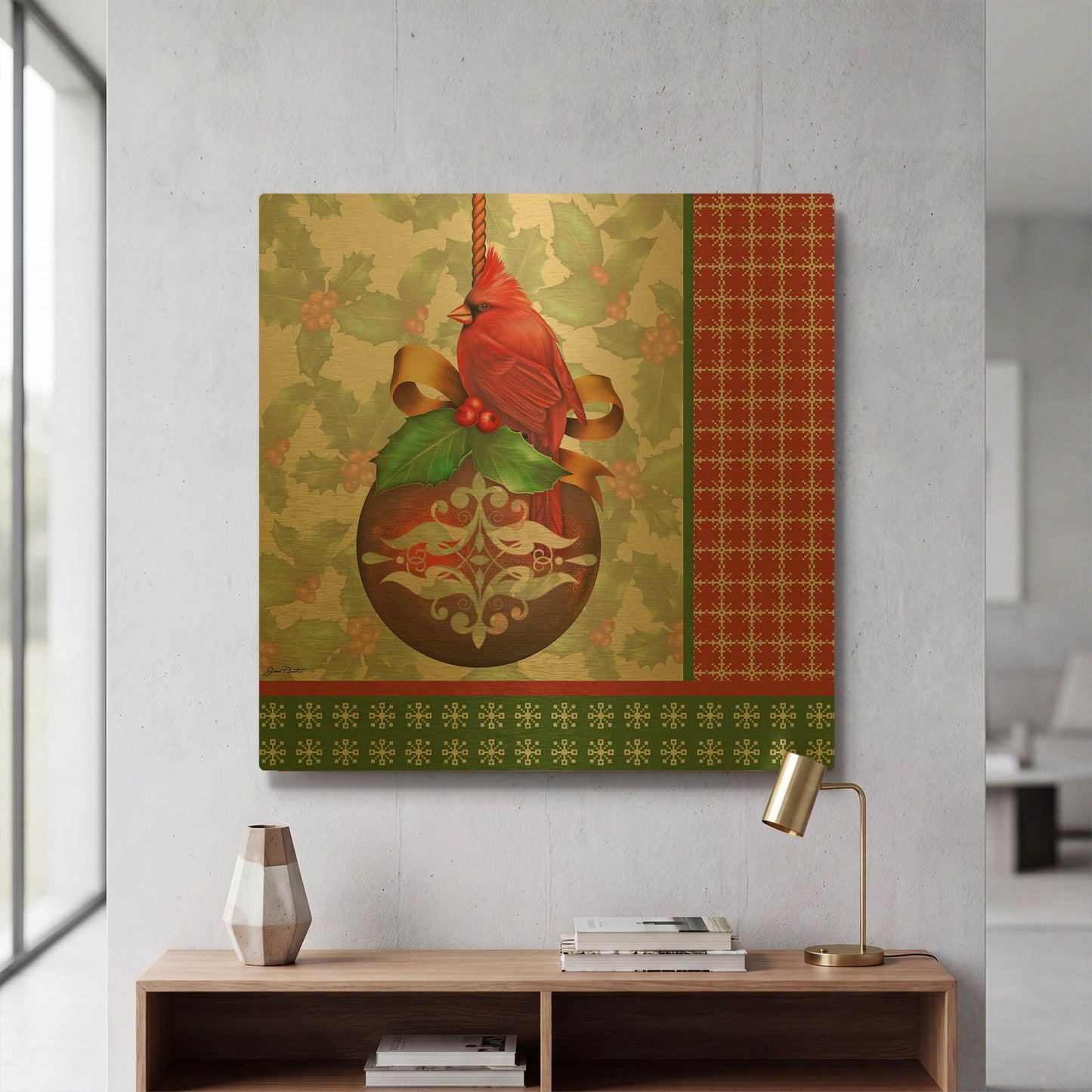'Holly & Berries B' By Jean Plout Gold Metal Wall Art