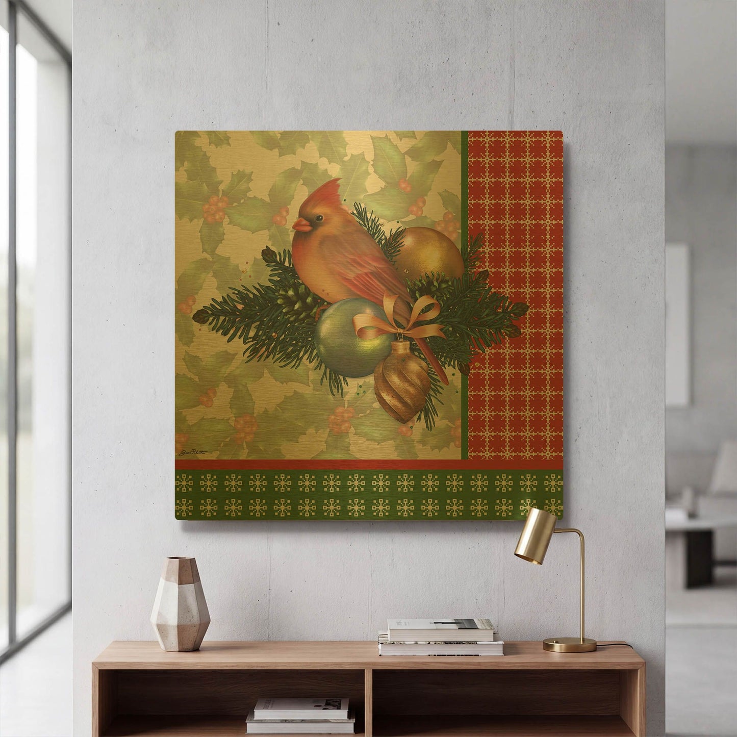 'Holly & Berries C' By Jean Plout Gold Metal Wall Art