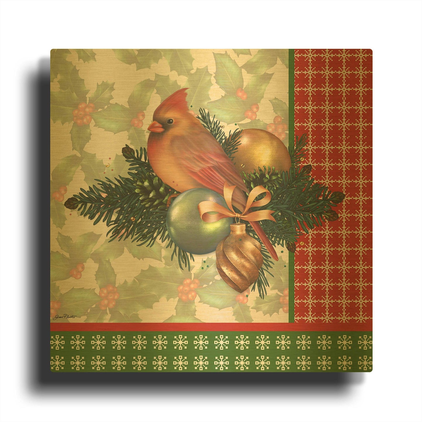 'Holly & Berries C' By Jean Plout Gold Metal Wall Art