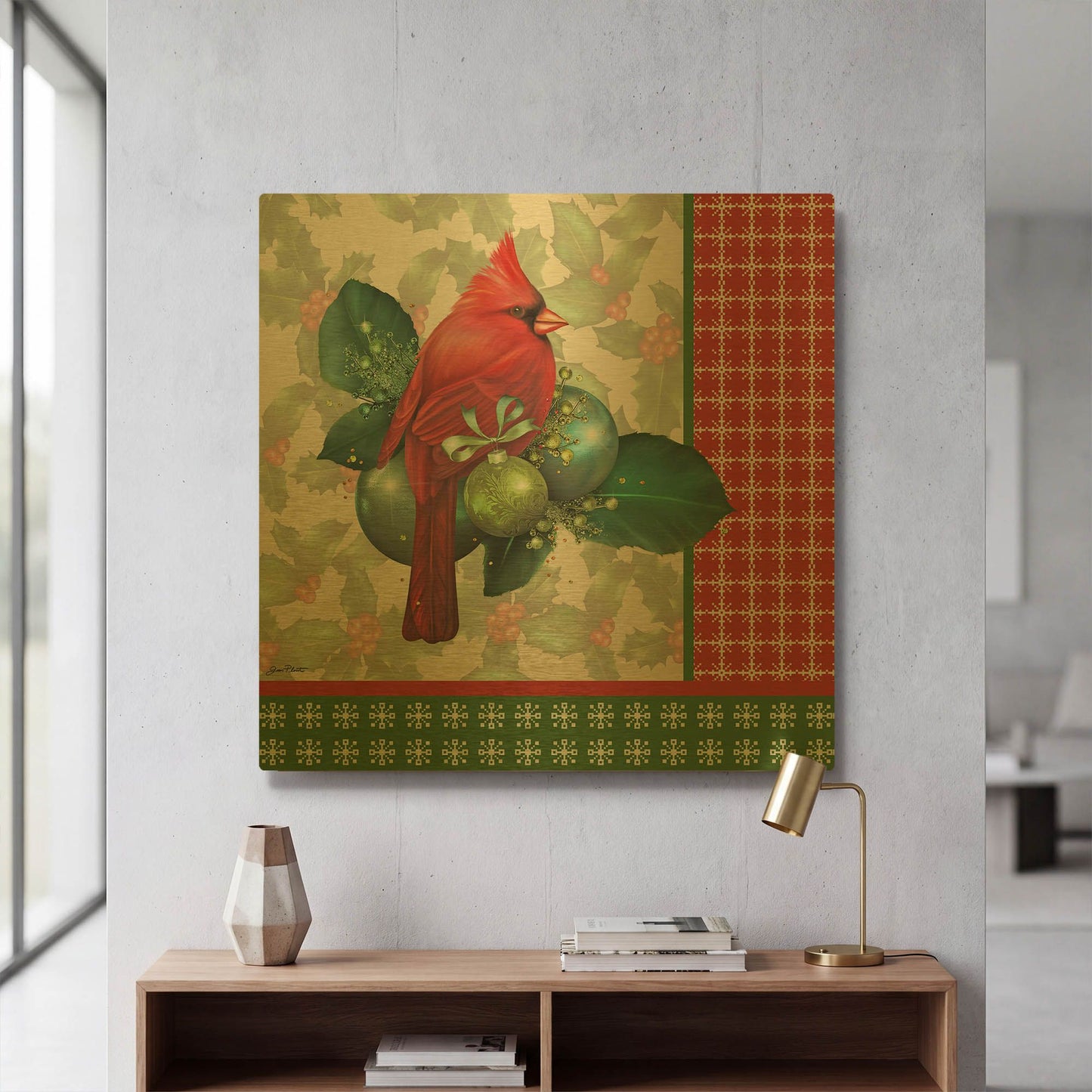 'Holly & Berries D' By Jean Plout Gold Metal Wall Art