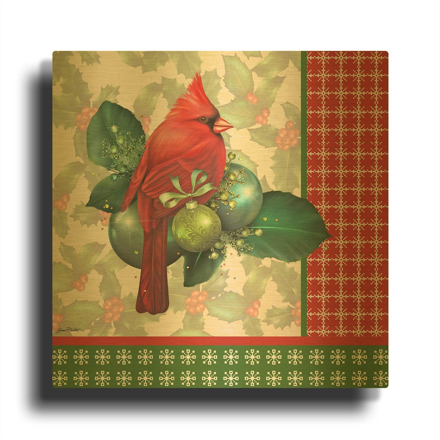 'Holly & Berries D' By Jean Plout Gold Metal Wall Art
