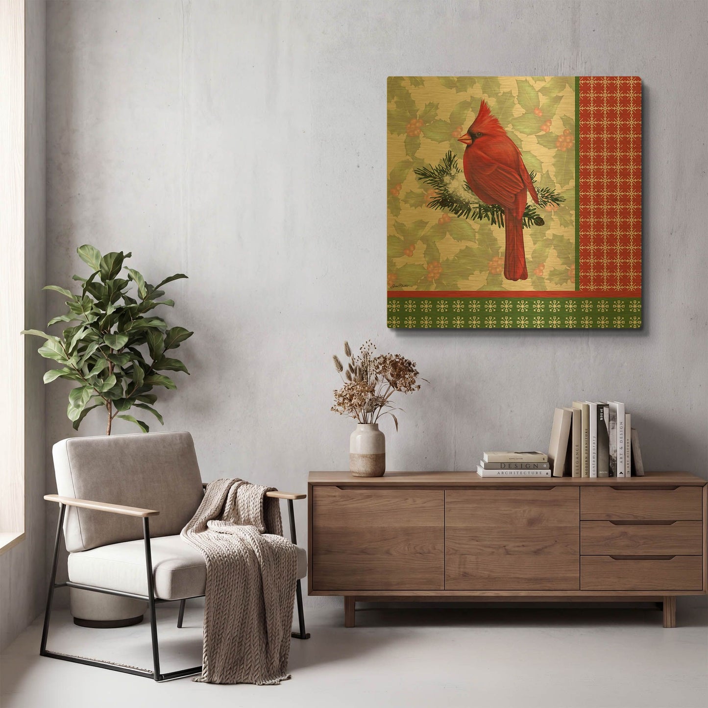 'Holly & Berries E' By Jean Plout Gold Metal Wall Art