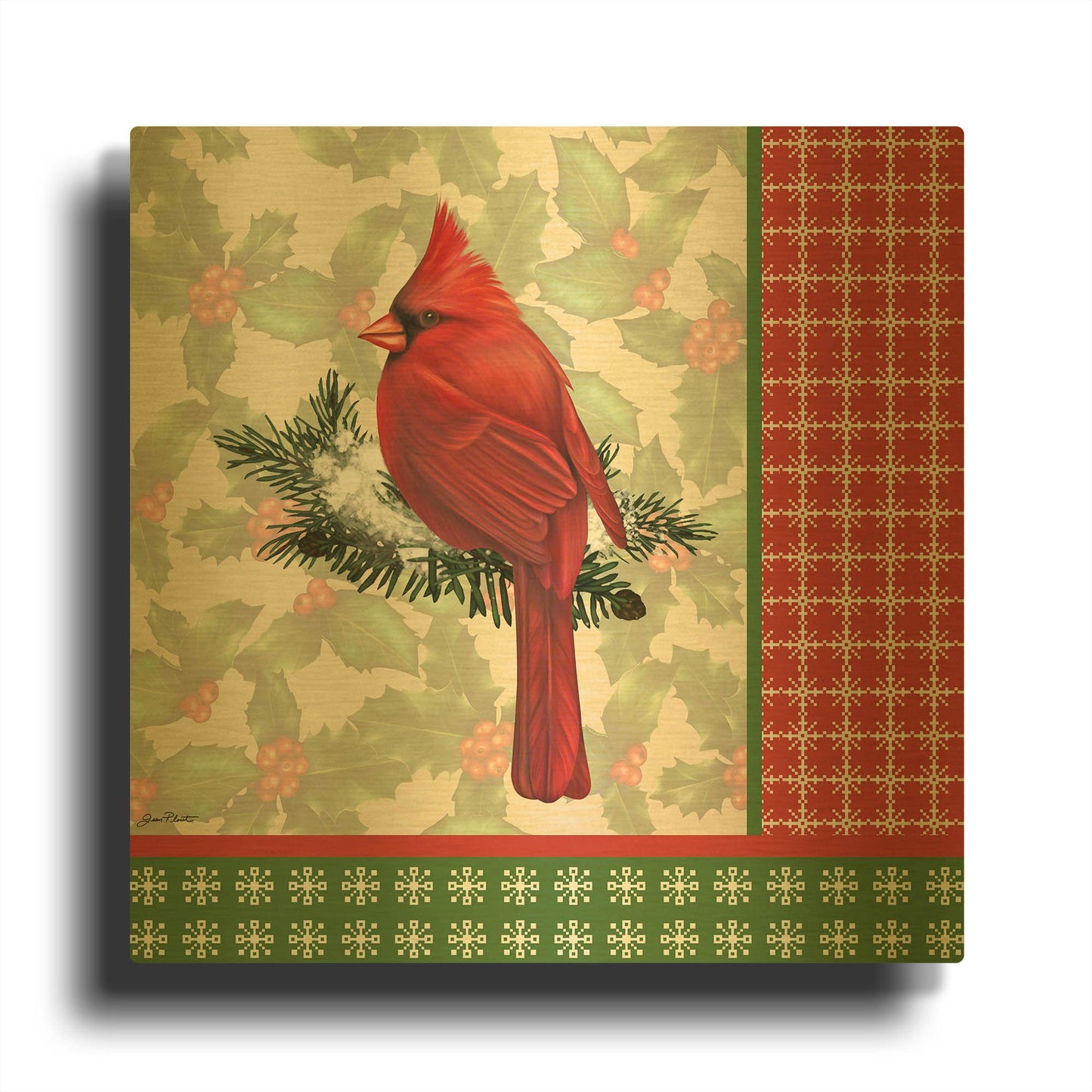 'Holly & Berries E' By Jean Plout Gold Metal Wall Art