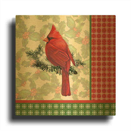 'Holly & Berries E' By Jean Plout Gold Metal Wall Art