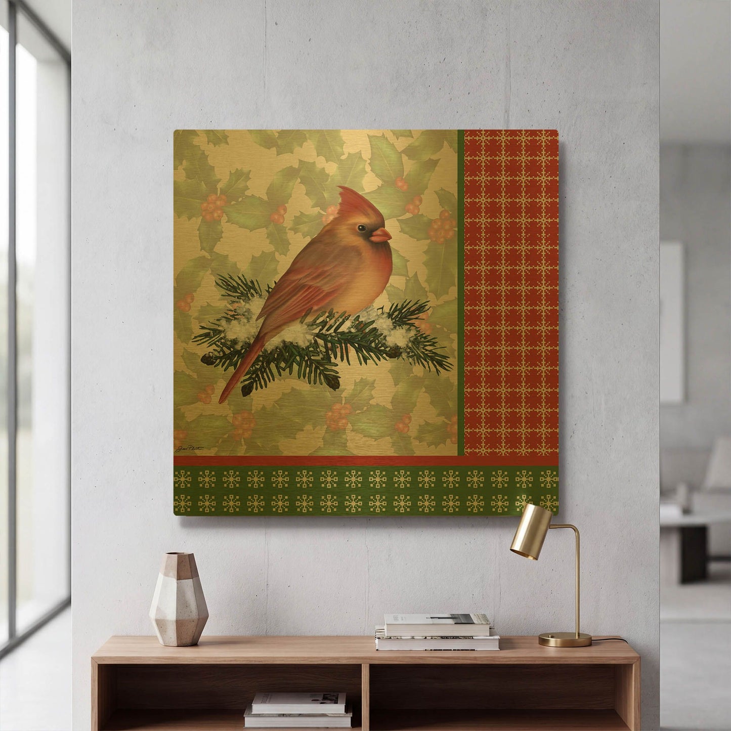 'Holly & Berries F' By Jean Plout Gold Metal Wall Art