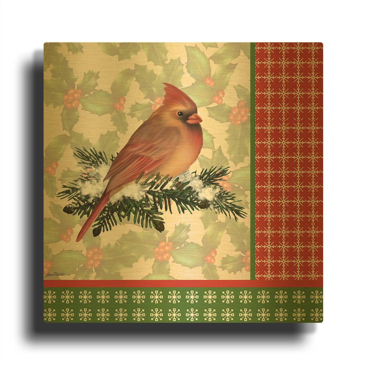 'Holly & Berries F' By Jean Plout Gold Metal Wall Art