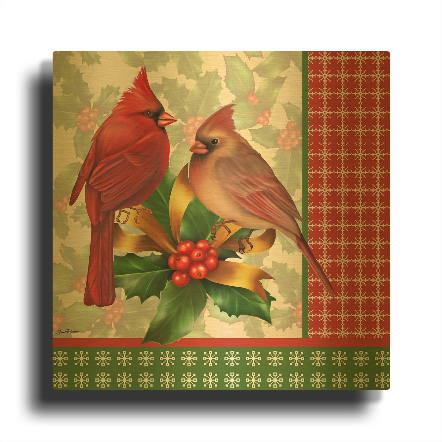 'Holly & Berries G' By Jean Plout Gold Metal Wall Art