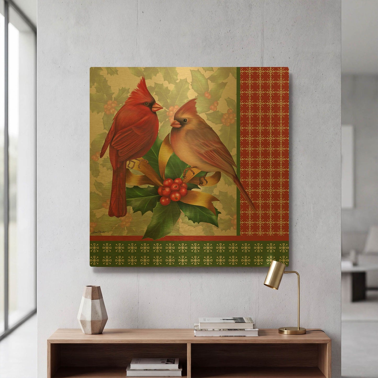 'Holly & Berries G' By Jean Plout Gold Metal Wall Art