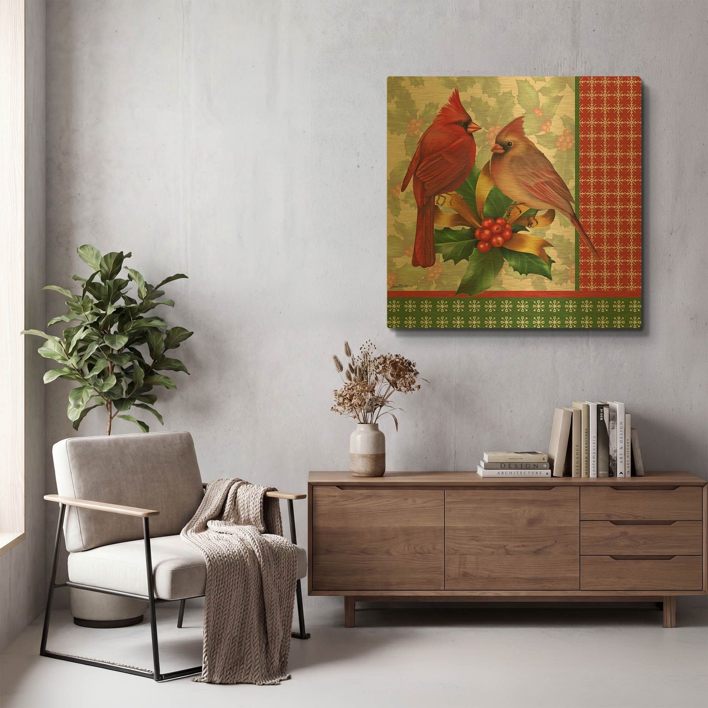 'Holly & Berries G' By Jean Plout Gold Metal Wall Art