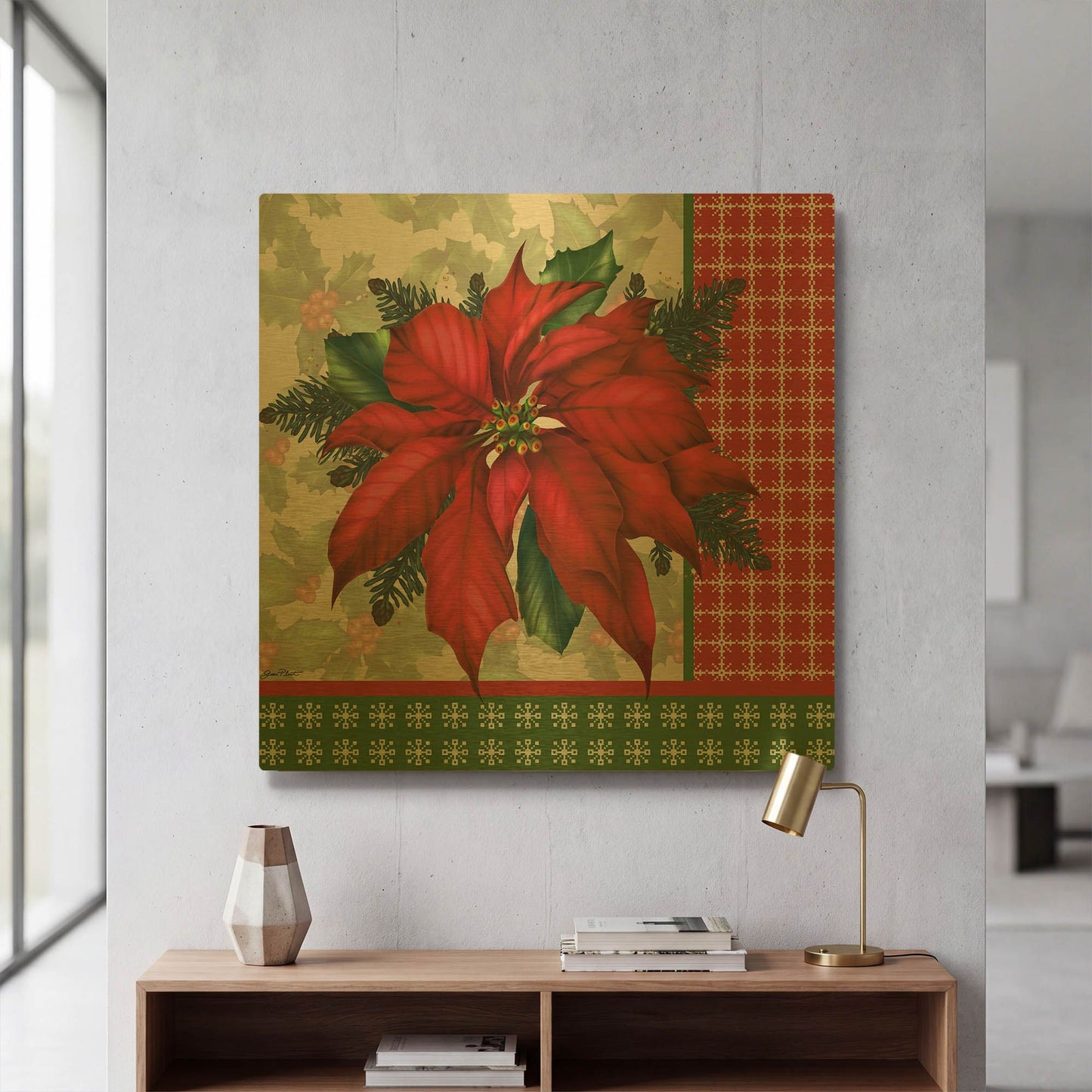 'Holly & Berries H' By Jean Plout Gold Metal Wall Art