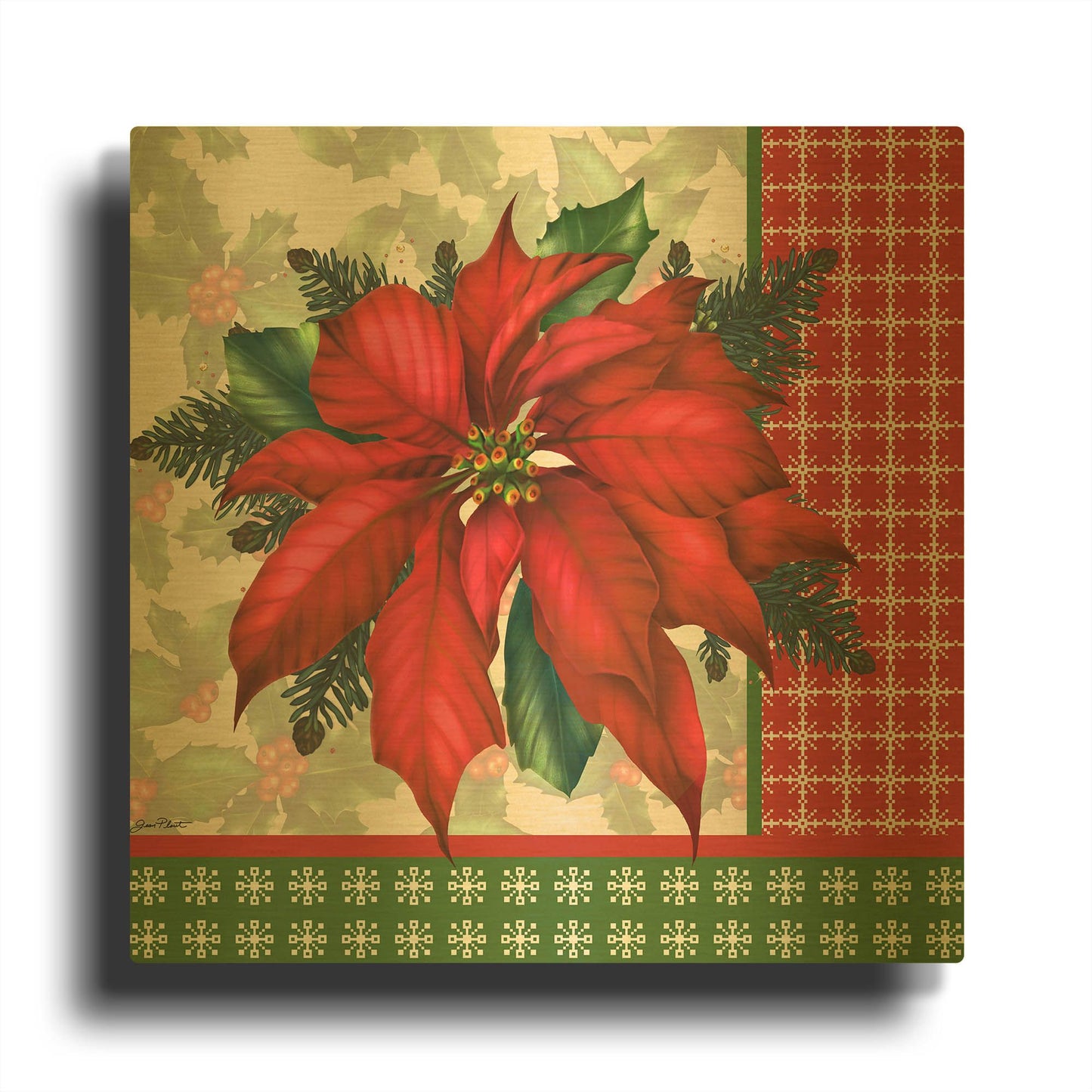 'Holly & Berries H' By Jean Plout Gold Metal Wall Art