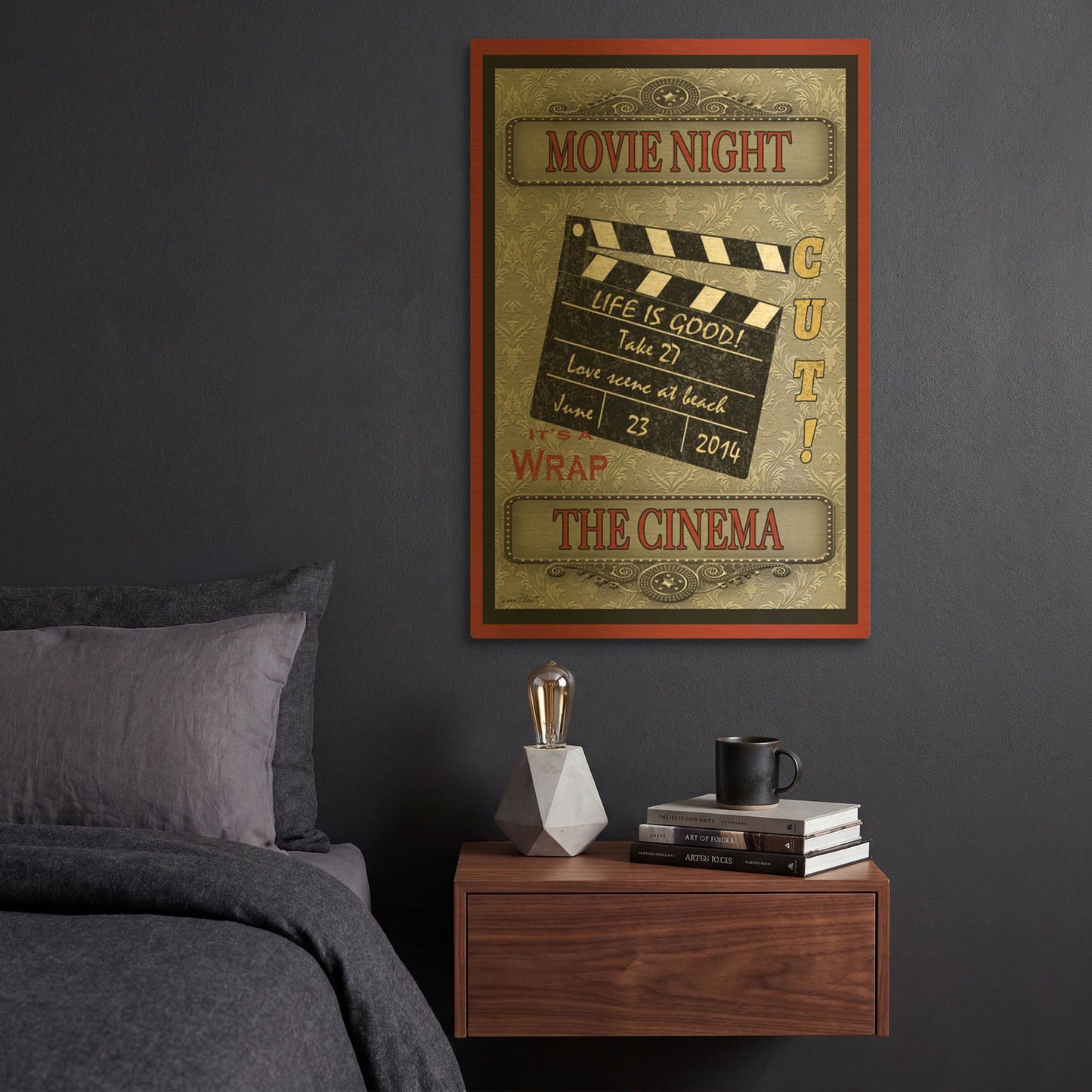 'Movie Night Movie' By Jean Plout Gold Metal Wall Art