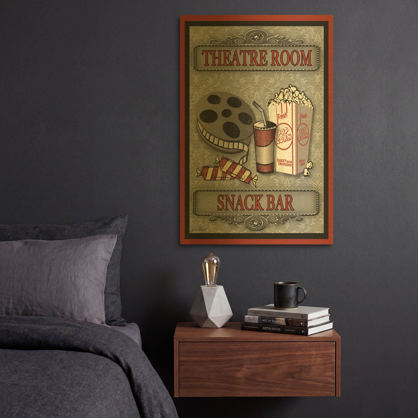 'Snack Bar Movie' By Jean Plout Gold Metal Wall Art