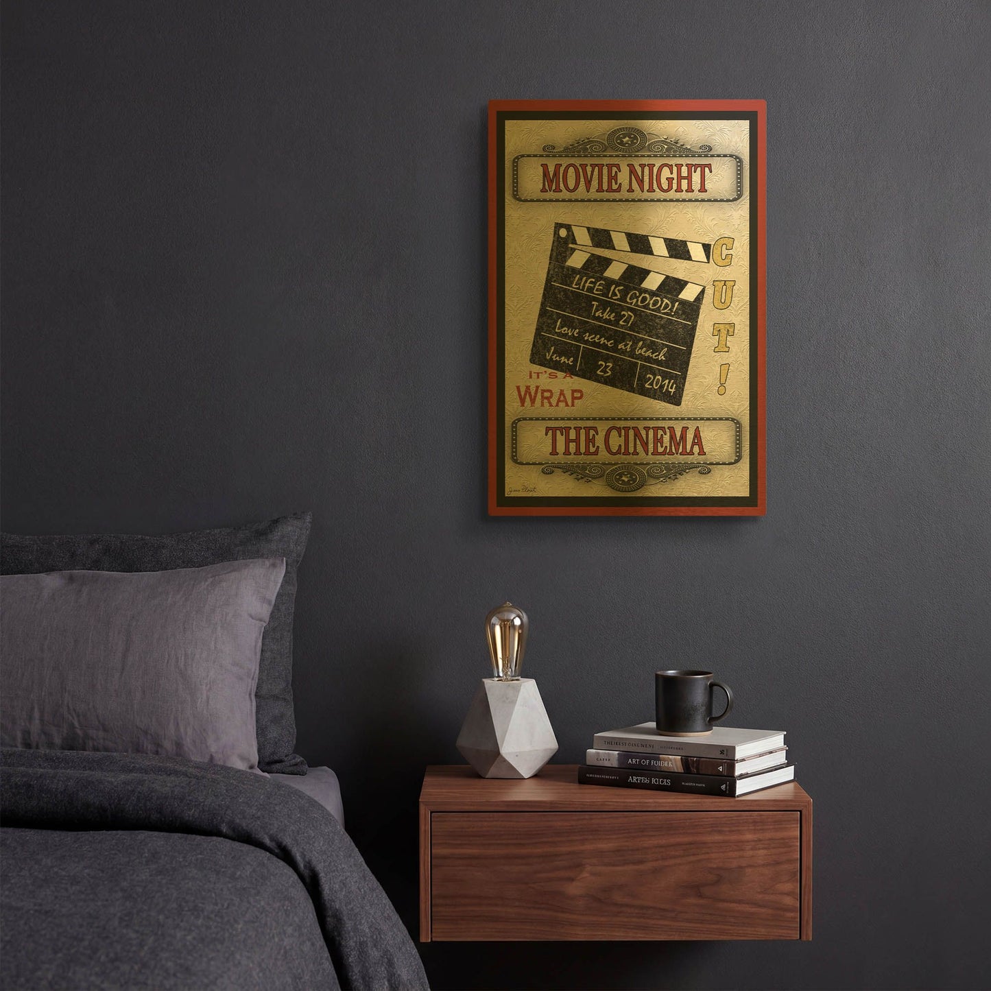 'Movie Night Light Movie' By Jean Plout Gold Metal Wall Art