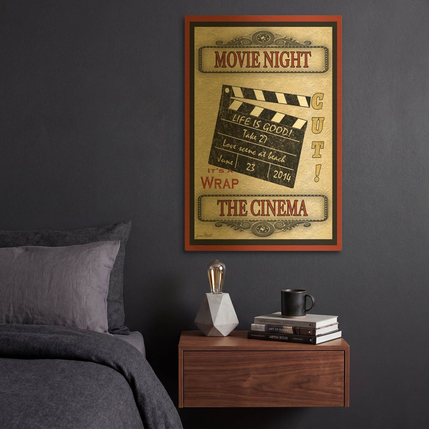 'Movie Night Light Movie' By Jean Plout Gold Metal Wall Art