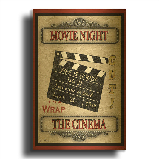 'Movie Night Light Movie' By Jean Plout Gold Metal Wall Art