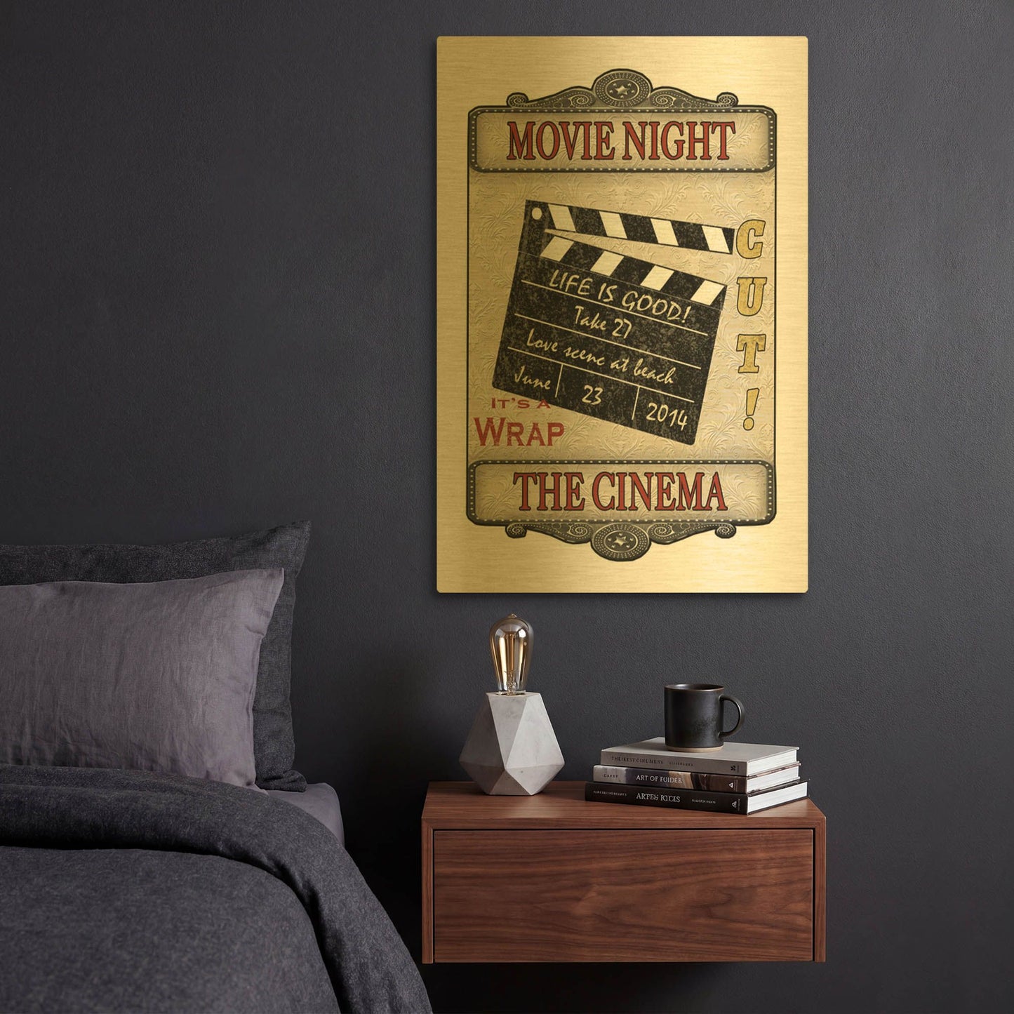 'Movie Night Light Shaped' By Jean Plout Gold Metal Wall Art