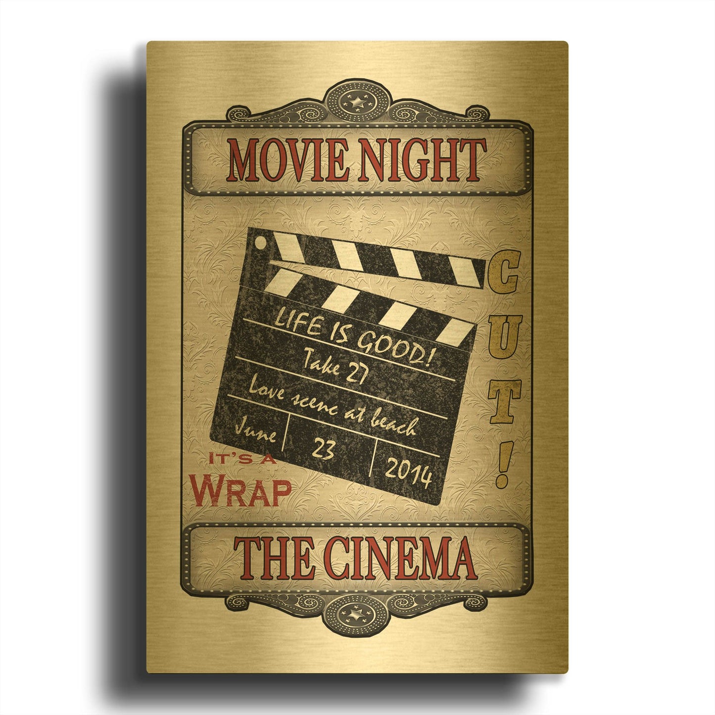 'Movie Night Light Shaped' By Jean Plout Gold Metal Wall Art