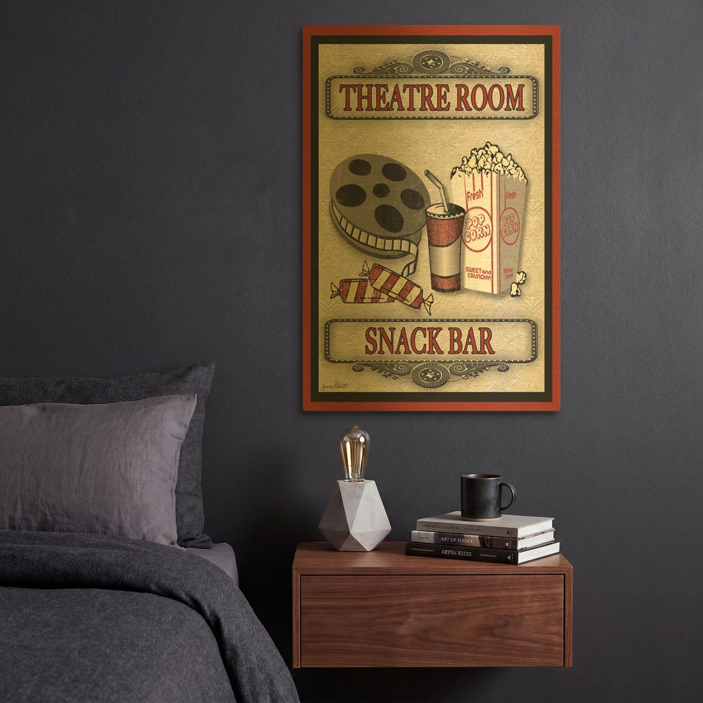 'Snack Bar Movie Light' By Jean Plout Gold Metal Wall Art