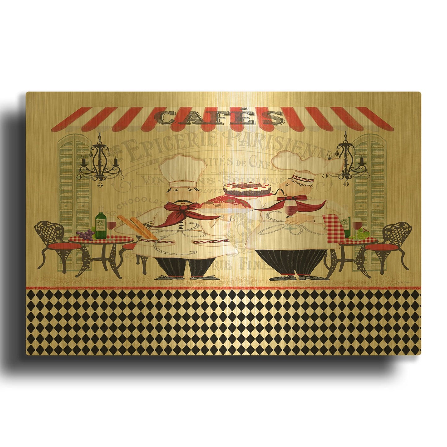 'French Cafe Chefs A' By Jean Plout Gold Metal Wall Art