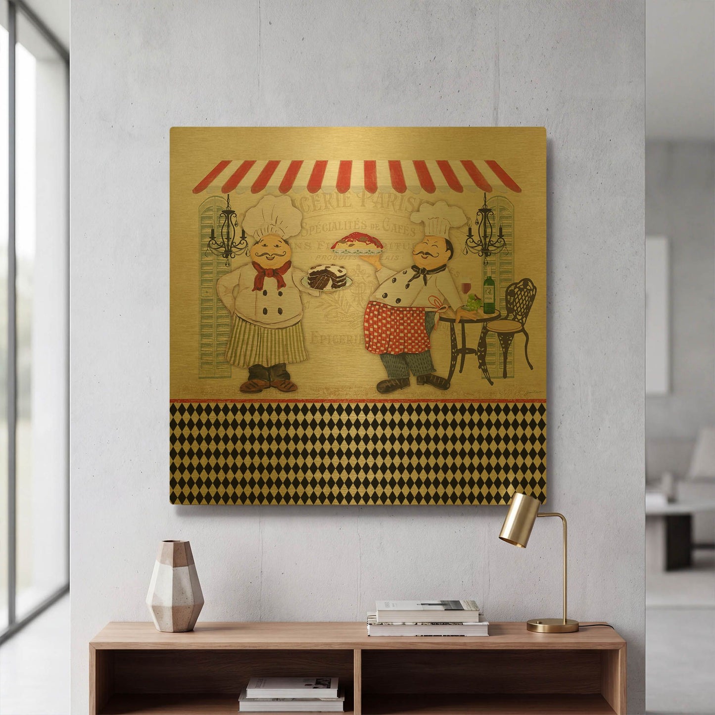 'French Cafe Chefs B' By Jean Plout Gold Metal Wall Art